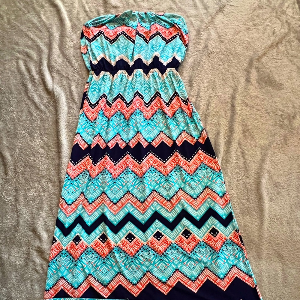 Chevron strapless maxi dress